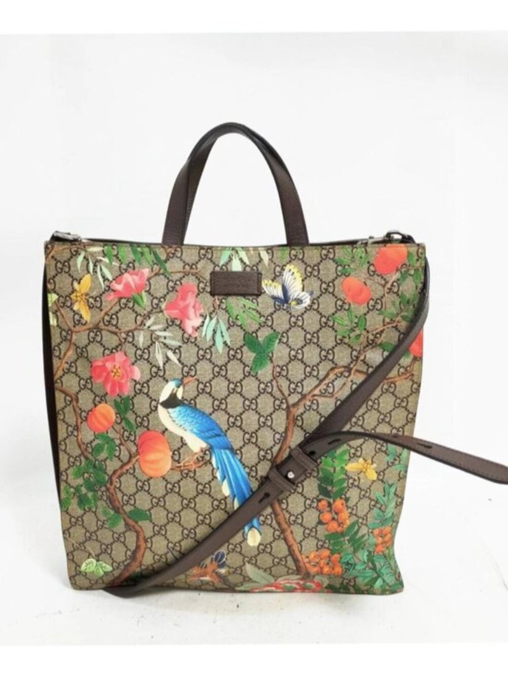 Authentic Gucci Tian GG Supreme Floral Bird Tote Shoulder Bag - Picture 2 of 16
